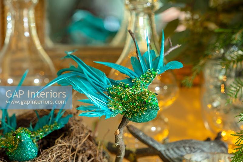 Christmas blue bird decoration detail 