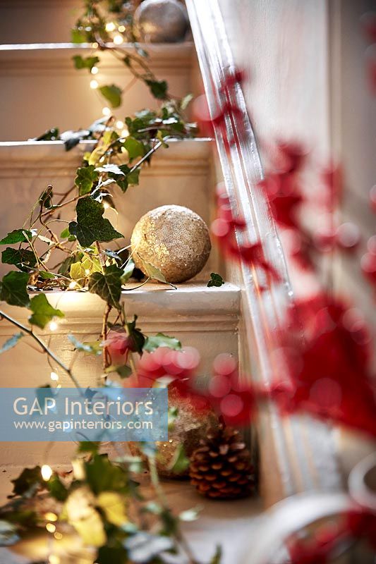 Christmas decorations on staircase 
