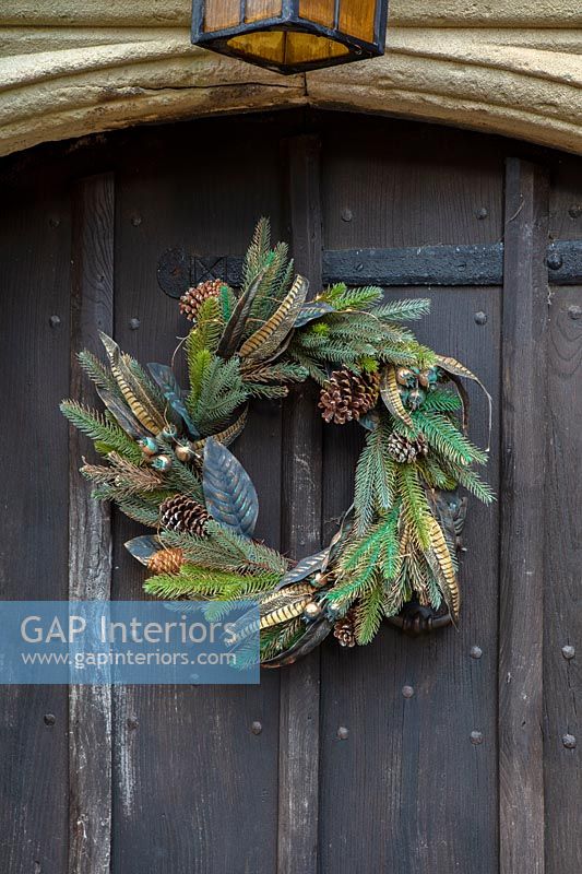 Christmas wreath on front door 