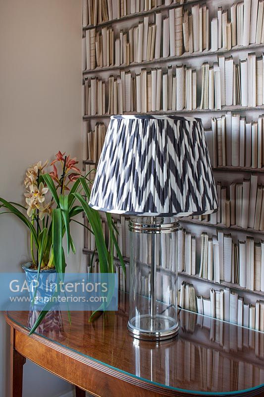 Black and white patterned lampshade 