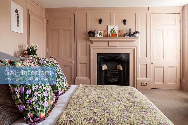 Dusky pink painted country bedroom 