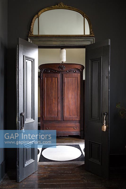Black painted interior doors open - cabinet 