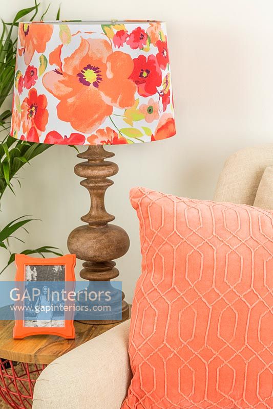 Colourful floral lampshade in modern living room 