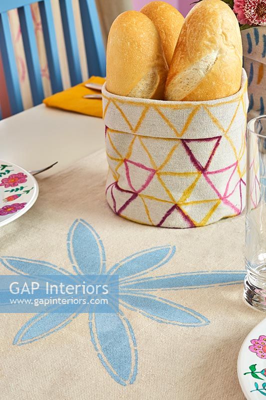 Decorative fabric bread basket cover and tablecloth 