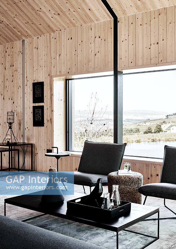 Contemporary living room with countryside views 