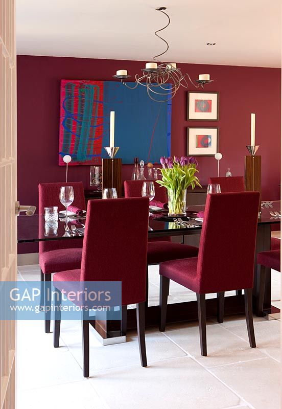 Modern red dining room 