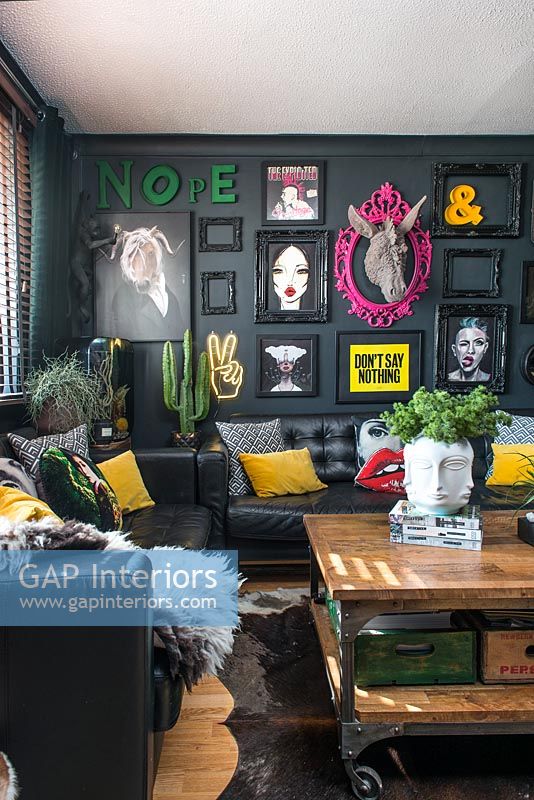 Eclectic black living room 