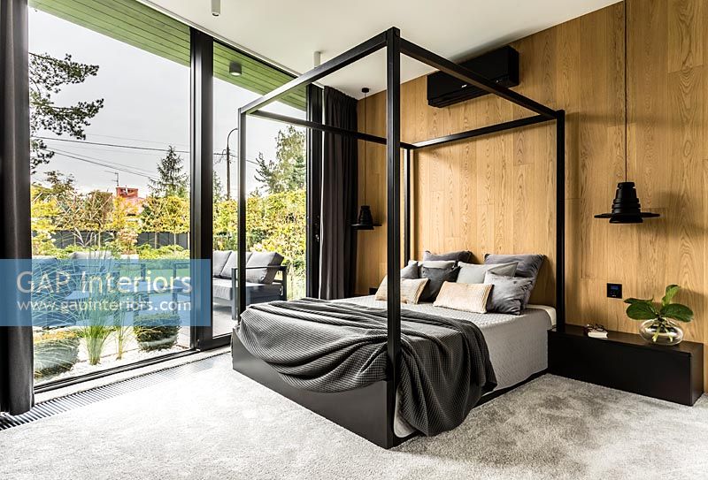 Modern bedroom with sliding doors