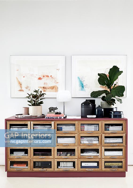 Vintage cabinet in modern living room 