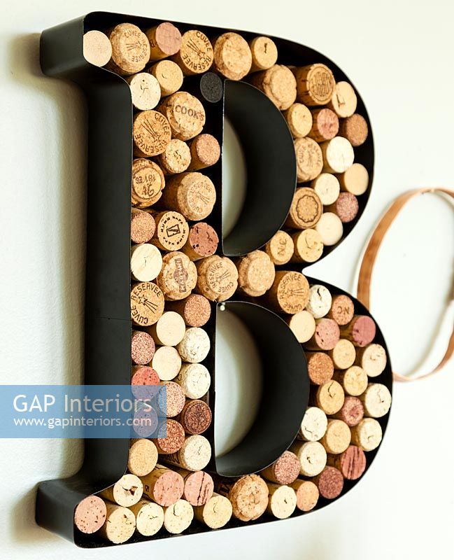 Letter B filled with wine corks 