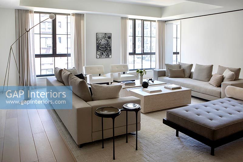 Modern beige sofas in living room 