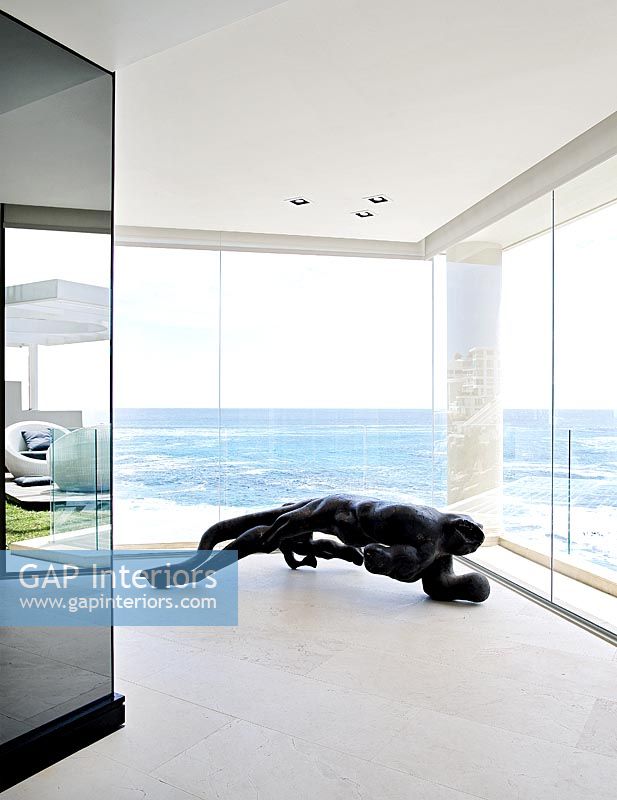 Large sculpture in contemporary apartment with scenic views 