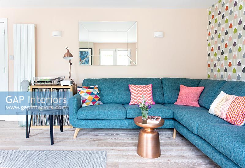 Corner sofa in retro style modern living room