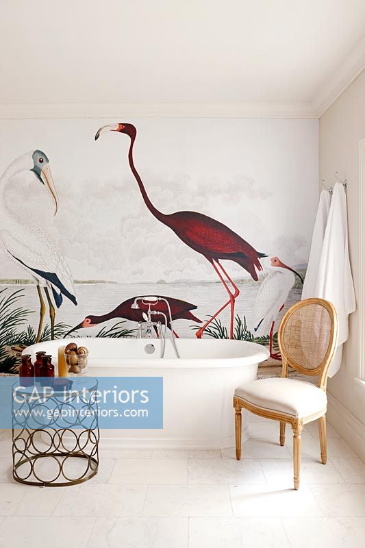 Classic bathroom with mural feature wall 