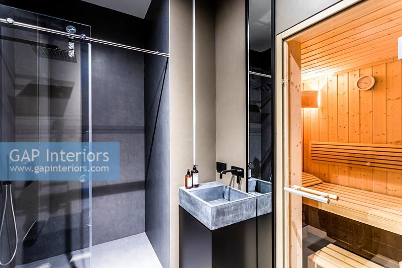 Modern bathroom with sauna 