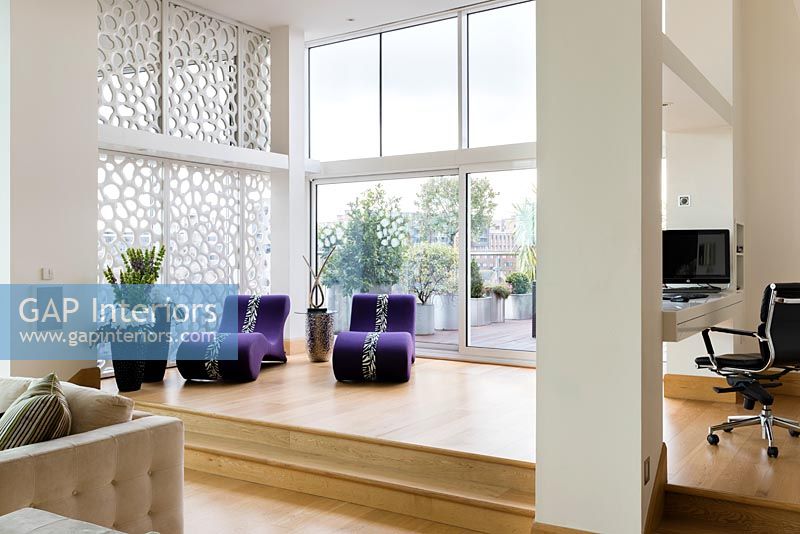 Modern living room with privacy screen