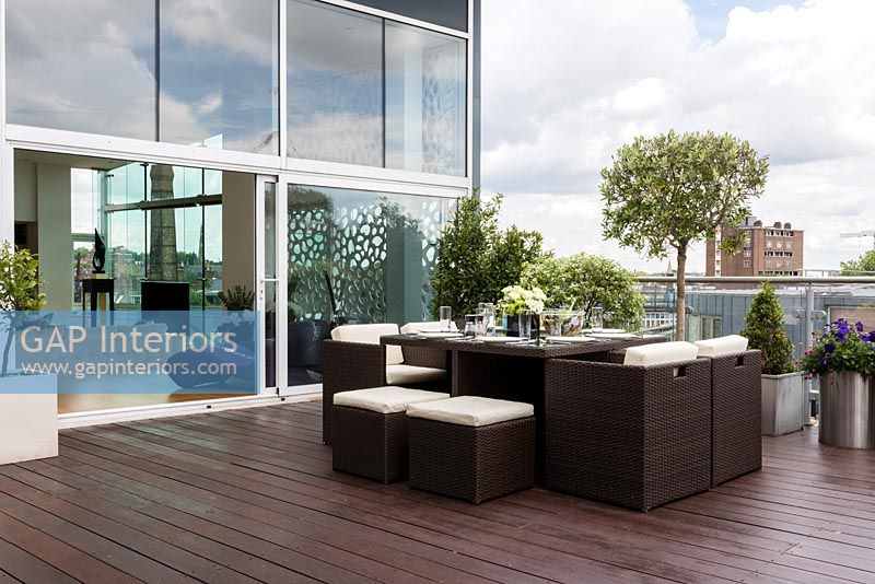 Modern furniture on terrace 