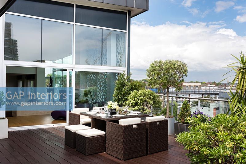 Modern furniture on terrace