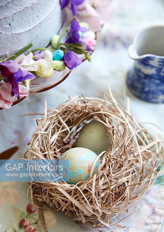 Floral ornamental eggs in nest