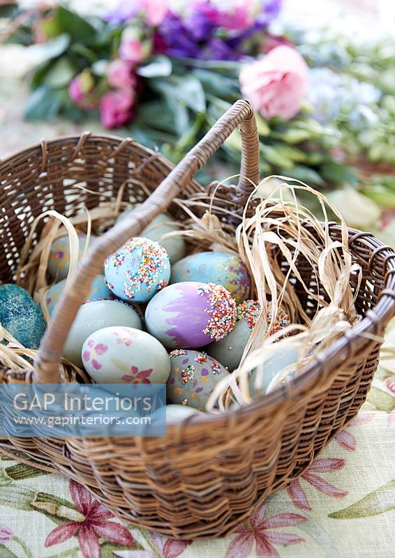 Ornamental eggs in basket 