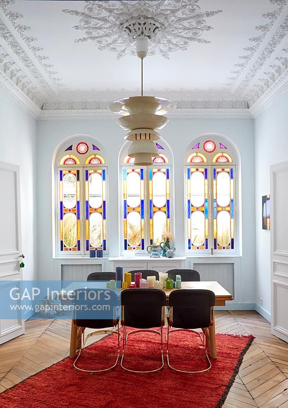 Stained glass windows and period details - modern dining room 