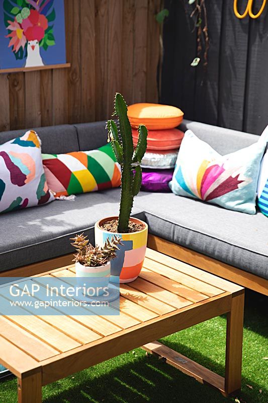 Colourful furniture in garden 