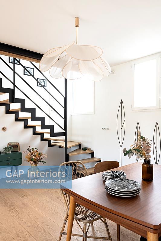 Open staircase in modern living room 