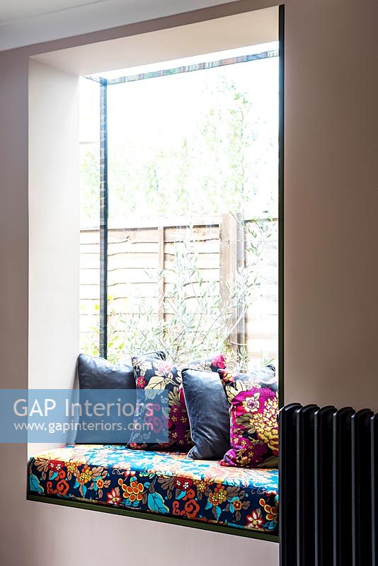 Floral window seat with cushions 