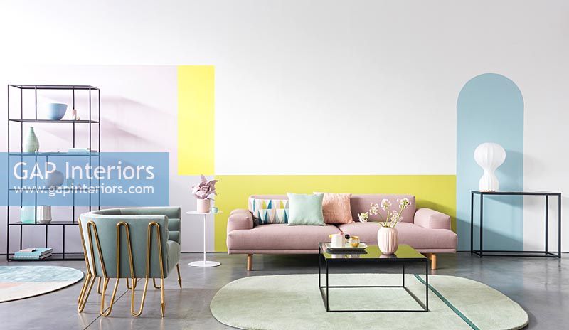 Modern living room in pastel colours 