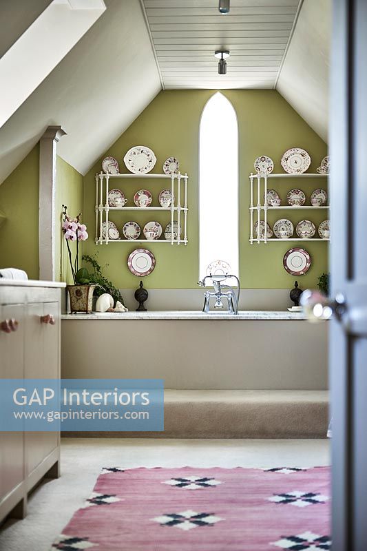 Green painted country bathroom 