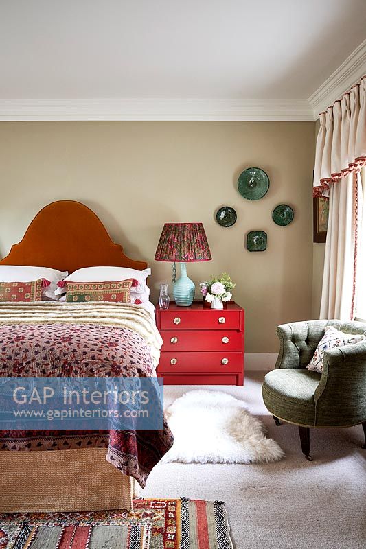 Red and white country bedroom 