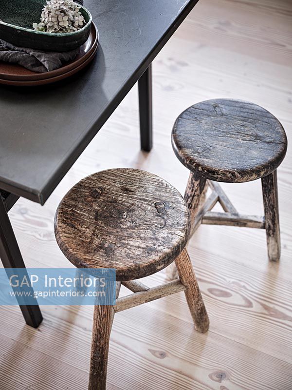 High view wooden stools 