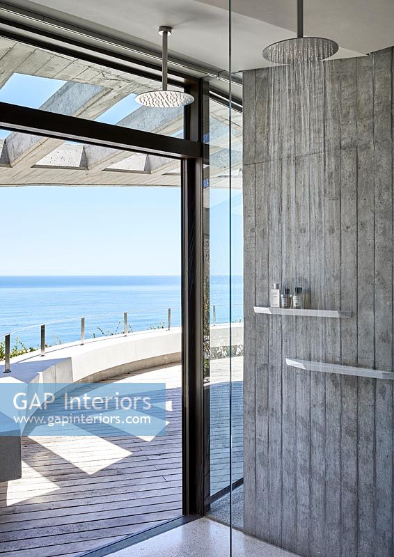 Modern shower with sea view 