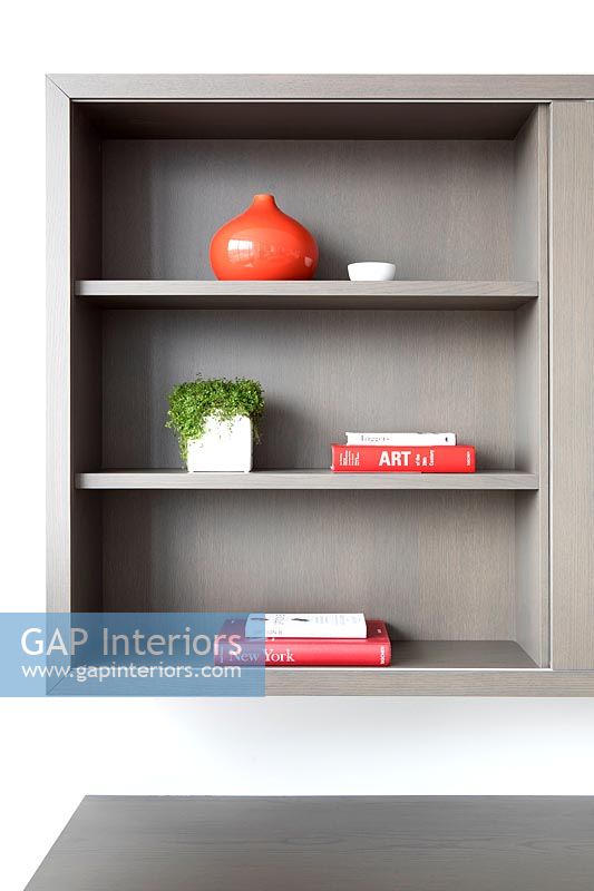 Wall mounted grey shelves