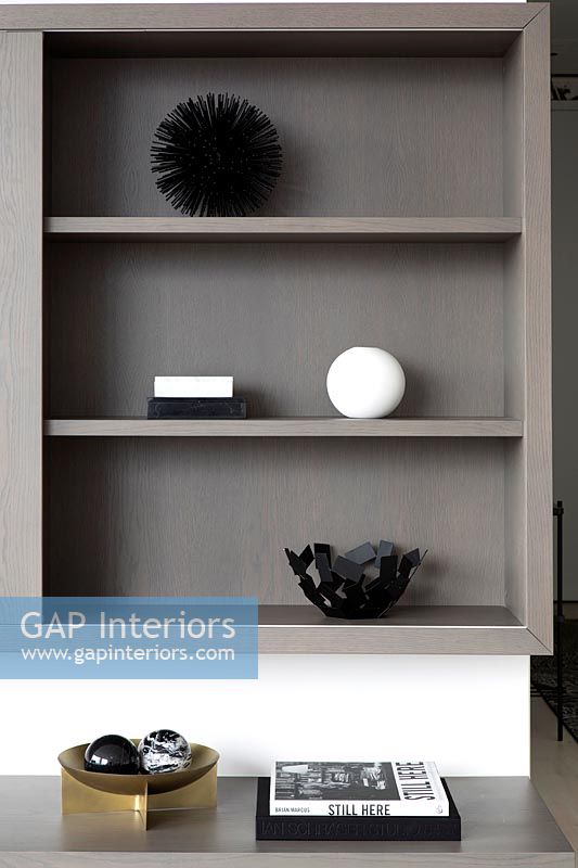 Wall mounted gray shelves