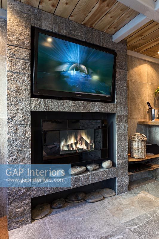 Modern fireplace and television 