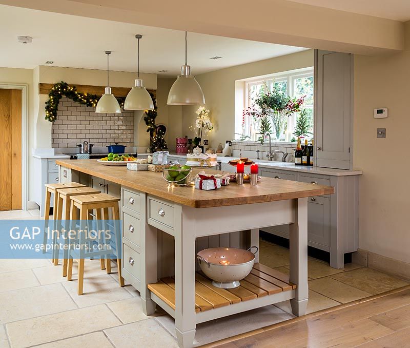 Country kitchen decorated for Christmas 
