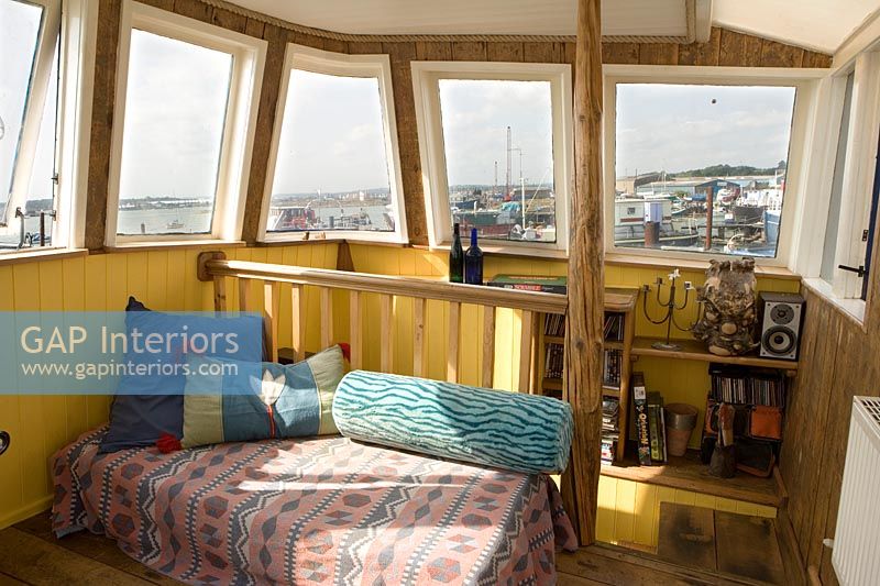 Living room inside tug boat 