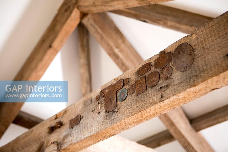 Close up exposed wooden beams 