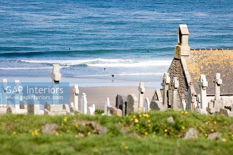 View of churchyard and beach 