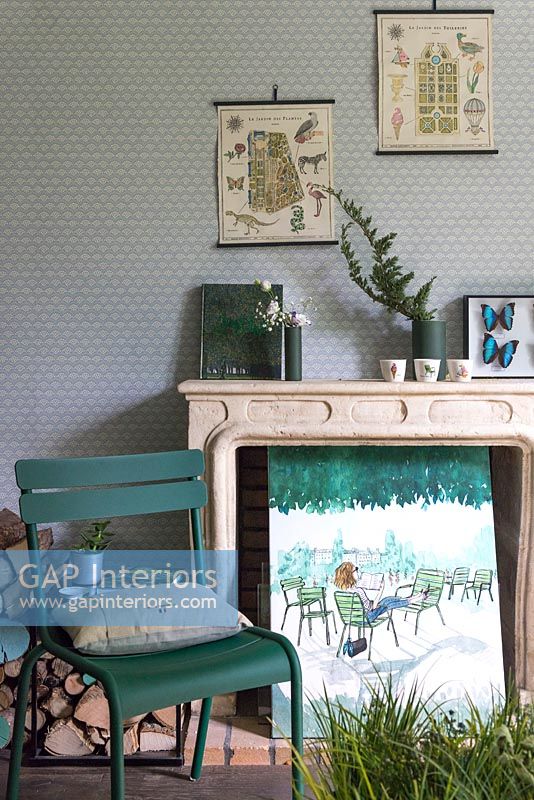 Country fireplace with painting 