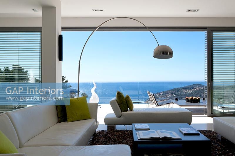 Modern living room with sea view 