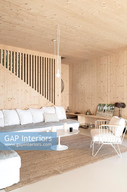 Modern timber clad living room 