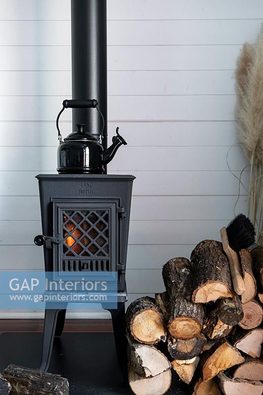 Small black log burning stove 
