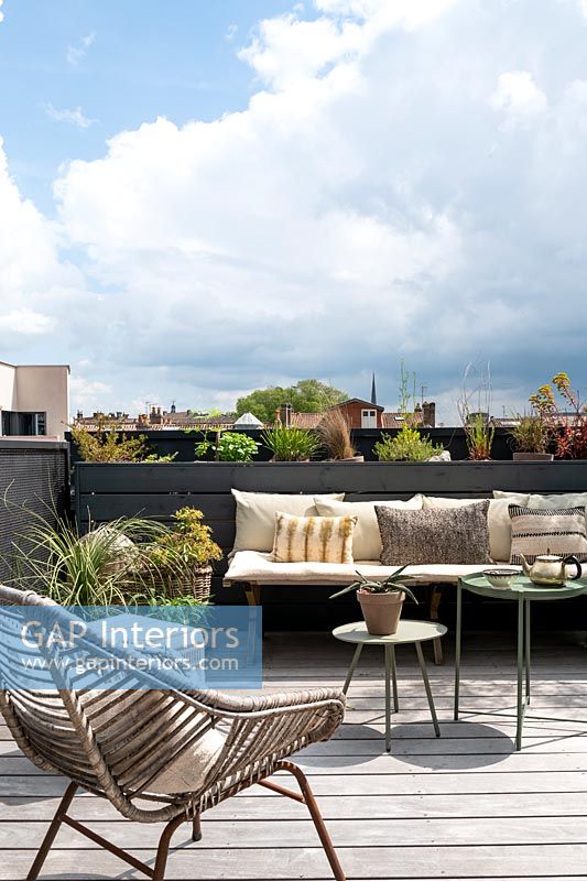 Seating area on decked roof terrace 