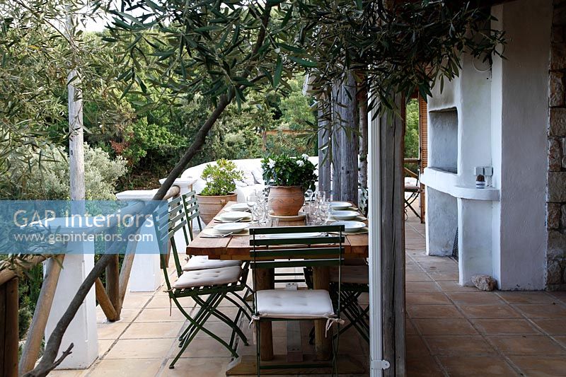 Dining area on terrace in summer 