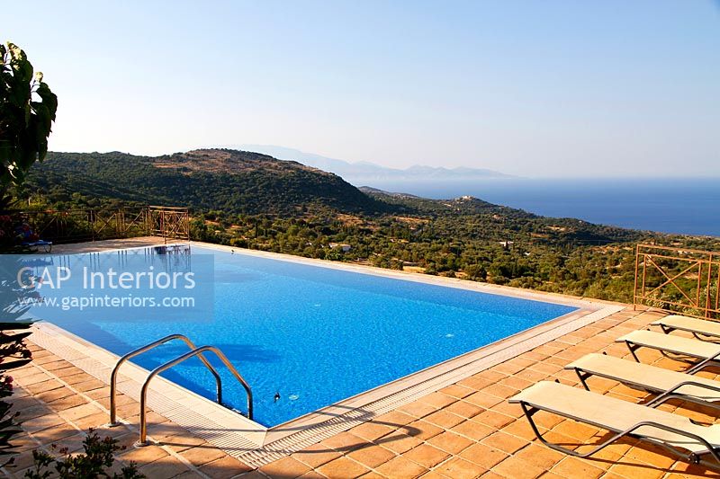 Swimming pool with coastal views 