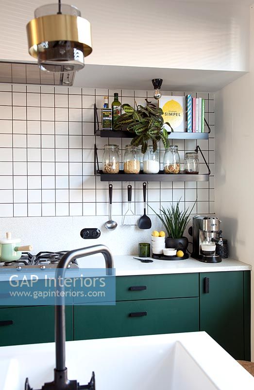 Green and white modern kitchen 