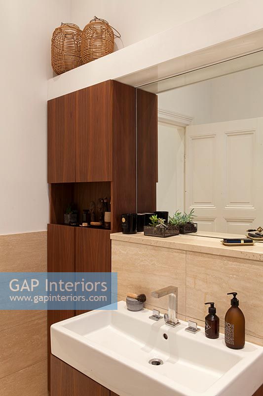 Modern bathroom sink and wooden cabinet 
