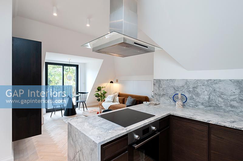 Modern kitchen in open plan apartment
